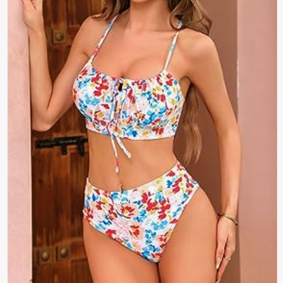 Tutorutor High Waisted Ruffle Floral Print Bikini Set Size XL - Picture 1 of 13